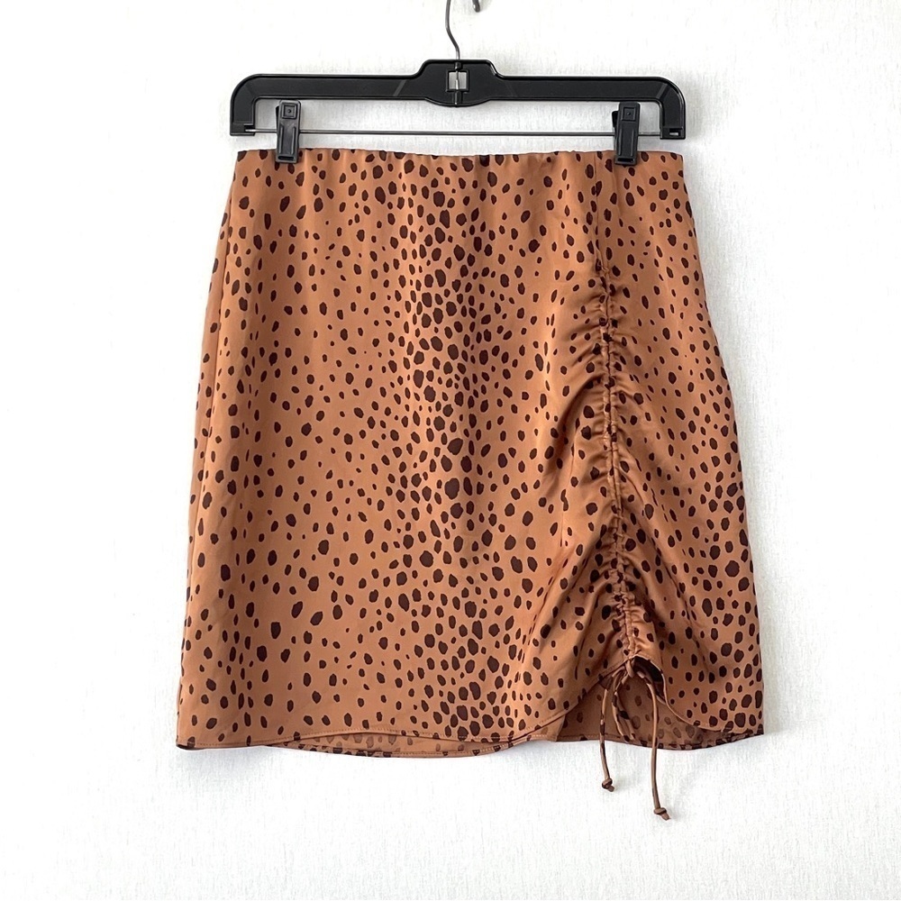 Aritzia Brown Spot-Print Mini Skirt